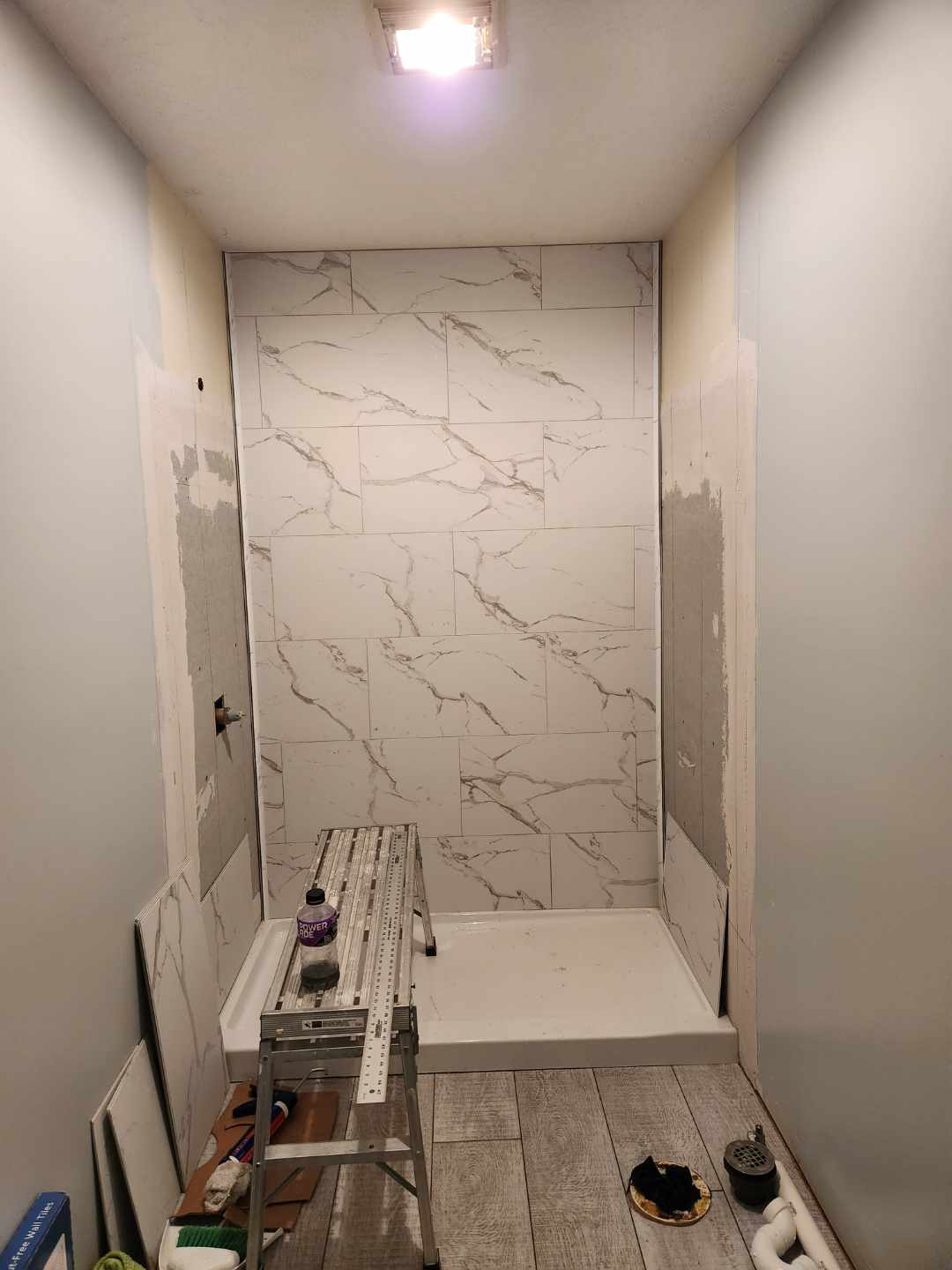 Shower Tile Installation - Marble Look Tile